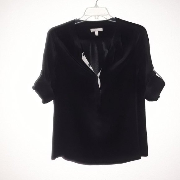 Women's Black Grosgrain Trim Silk Blouse - Picture 2 of 6